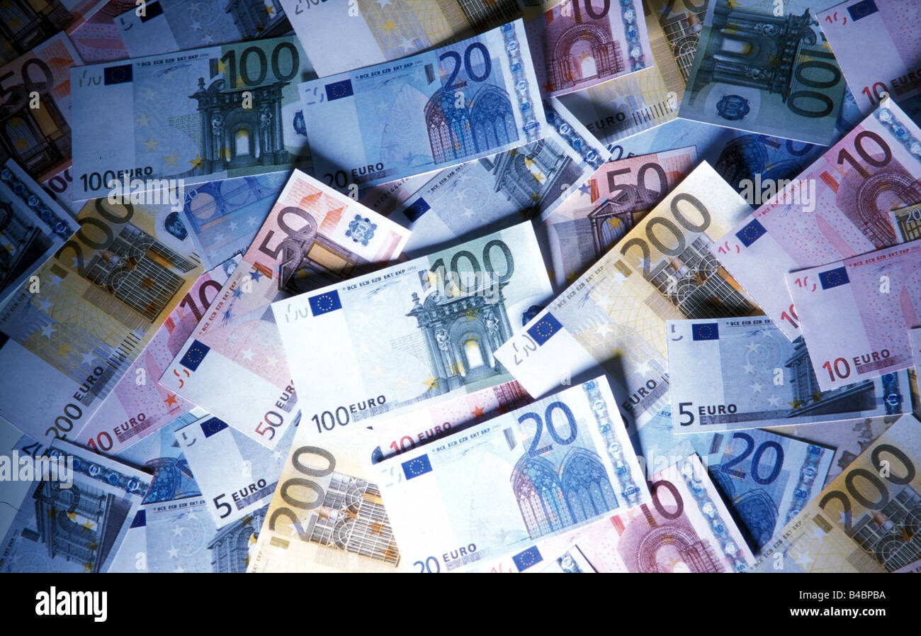 Euros, Money, notes, Euro, Money pile Stock Photo