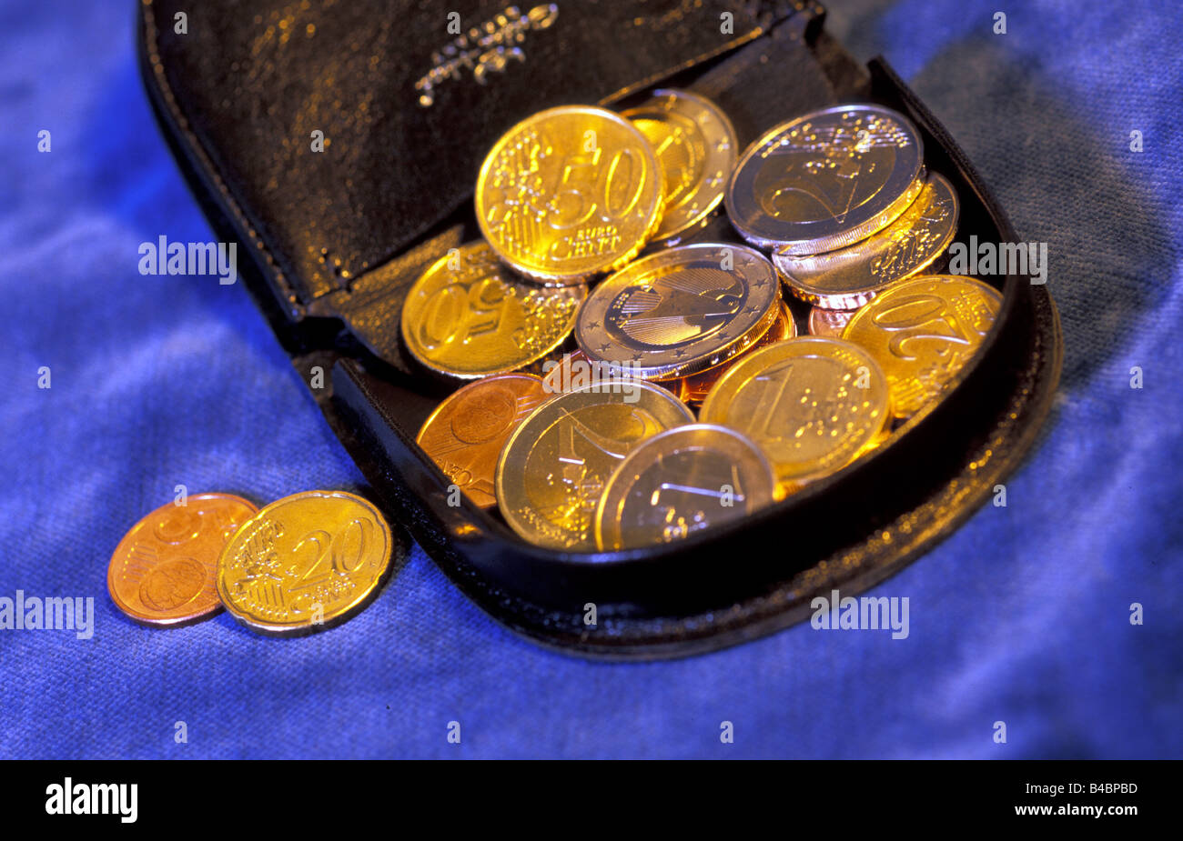 Euro coins, Euros, Purse, Cent Stock Photo