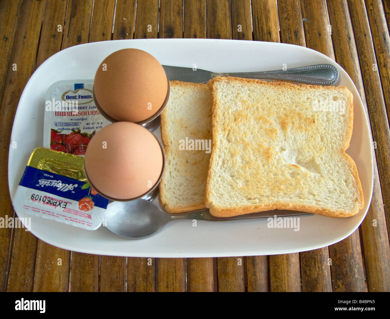 Two boiled eggs and toast breakfast Stock Photo Alamy