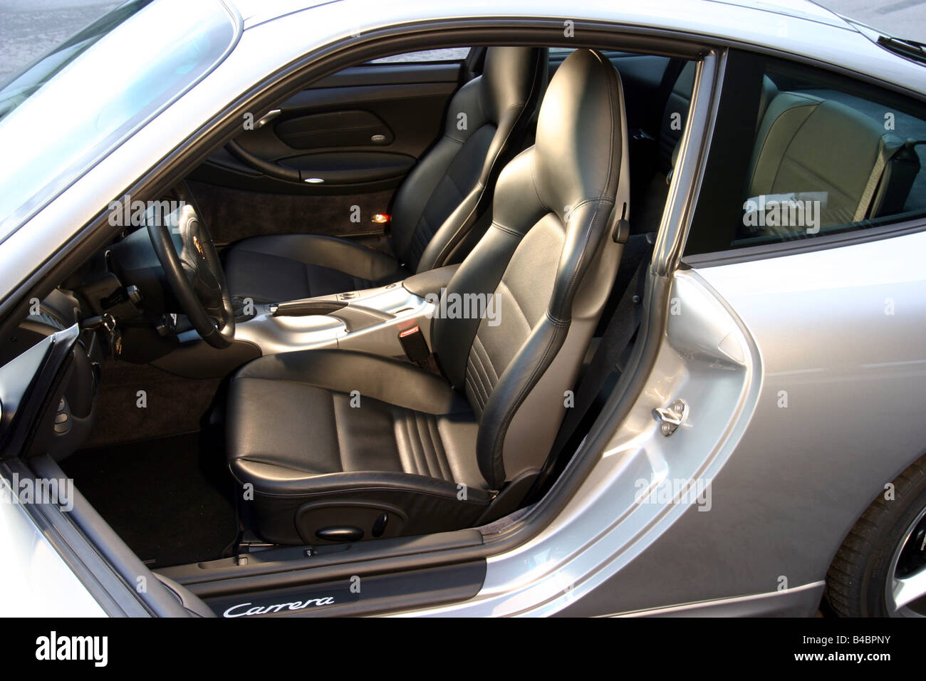 Car, Porsche 911, 40 years, model year 2003-, silver/anthracite, roadster, coupe/Coupe, FGHDS, interior view, Interior view, sea Stock Photo