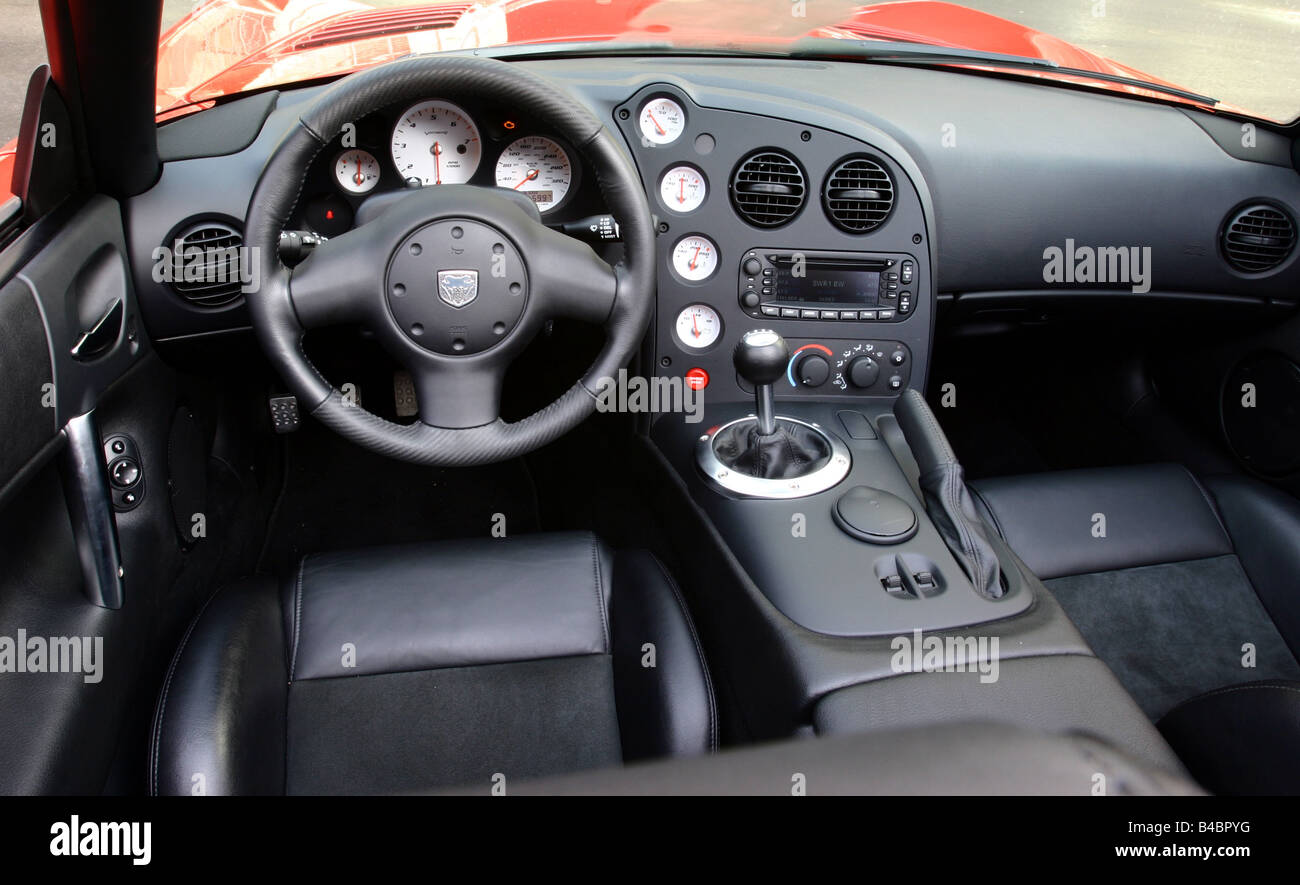Car, Dodge Viper SRT-10, Convertible, model year 2003-, red, FGHDS, interior view, Interior view, Cockpit, technique/accessory, Stock Photo