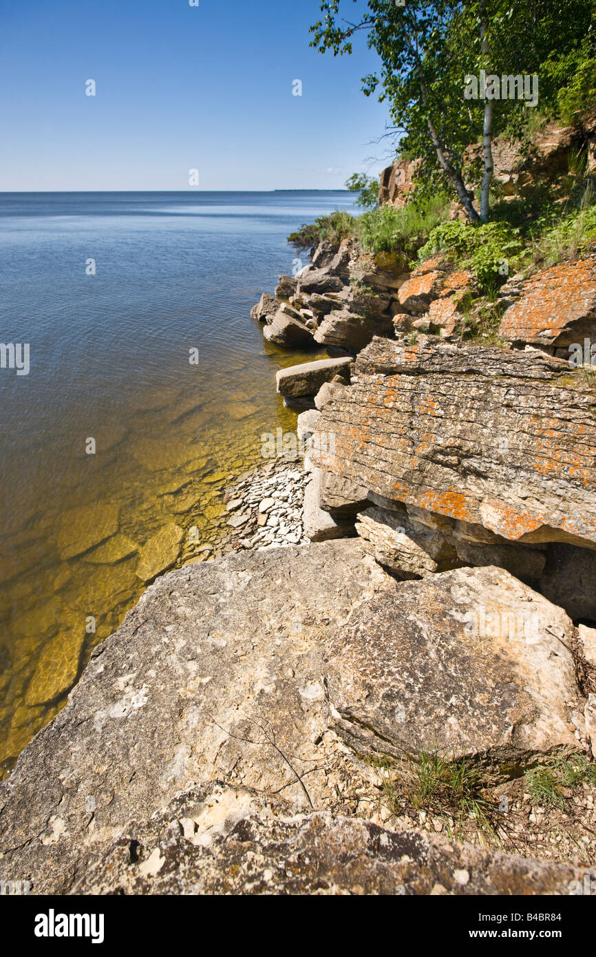 Rocky shoreline of Lake Winnipeg, Hecla Provincial Park, Hecla Island