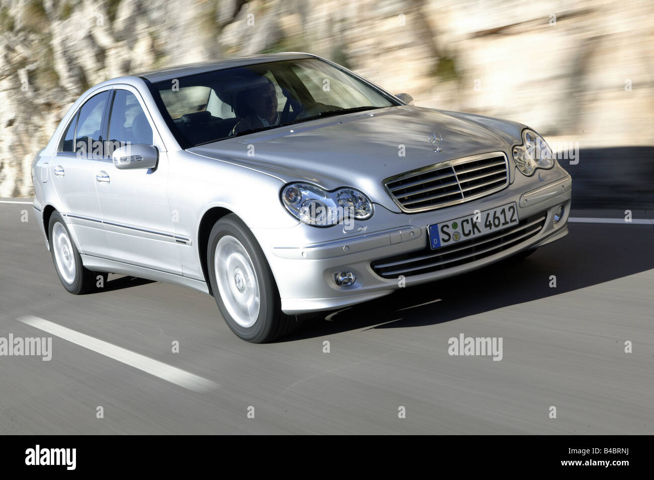 Car, Mercedes-Benz C 230 compressor Elegance, Limousine, medium class, model  year 2004-, silver, 193 PS, driving, diagonal from Stock Photo - Alamy