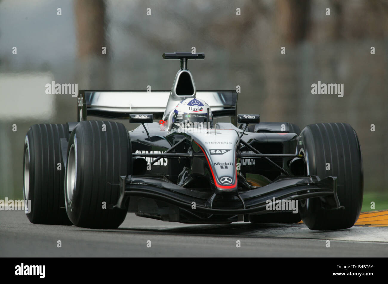 engine sport, David Coulthard in McLaren Mercedes,  training, Formel 1, Persons, Race driver, driving, diagonal from the front, Stock Photo