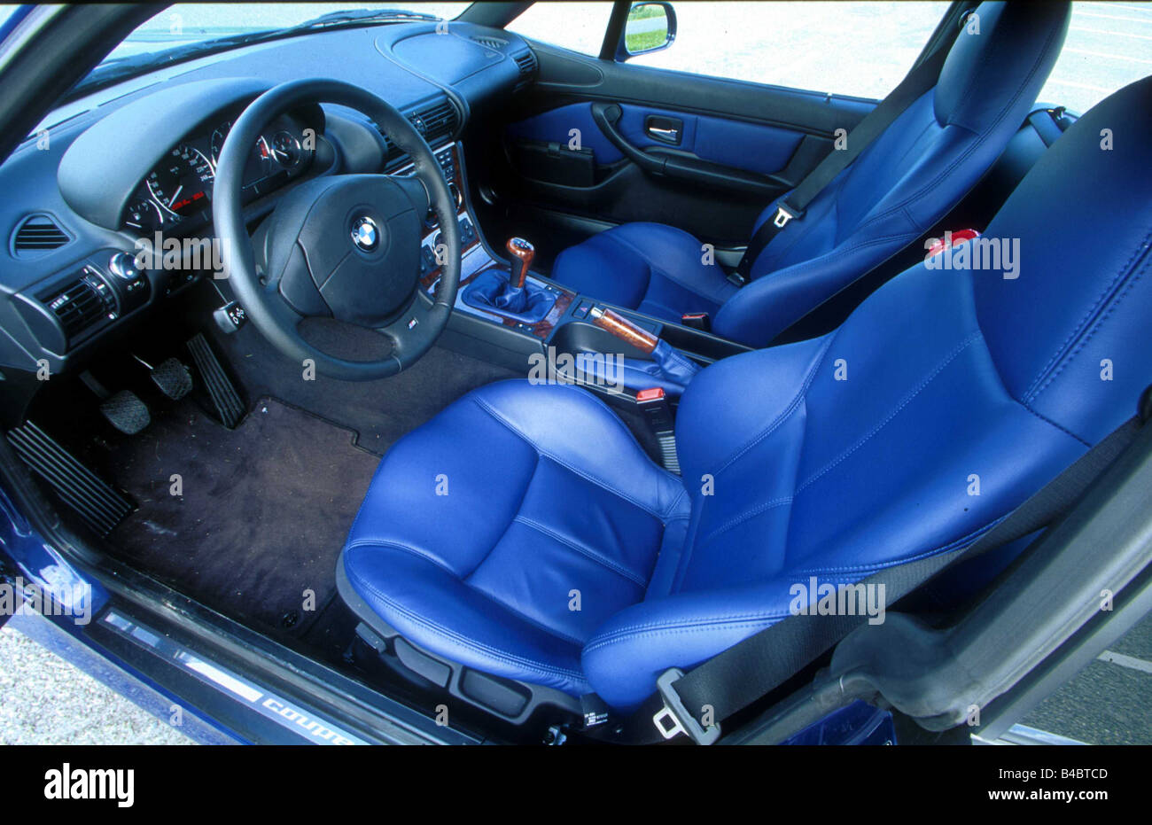Car, BMW Z3 coupe, roadster, model year 2002-, interior view, Interior view, blue interior equipment Stock Photo
