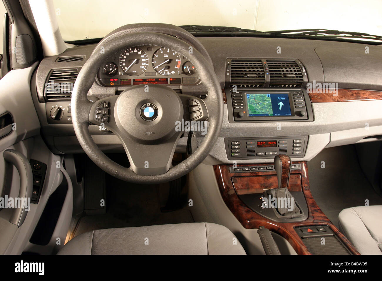 Car, BMW X5 3.0i, cross country vehicle, model year 2003-, blue, interior  view, Interior view, Cockpit, technique/accessory, acc Stock Photo - Alamy