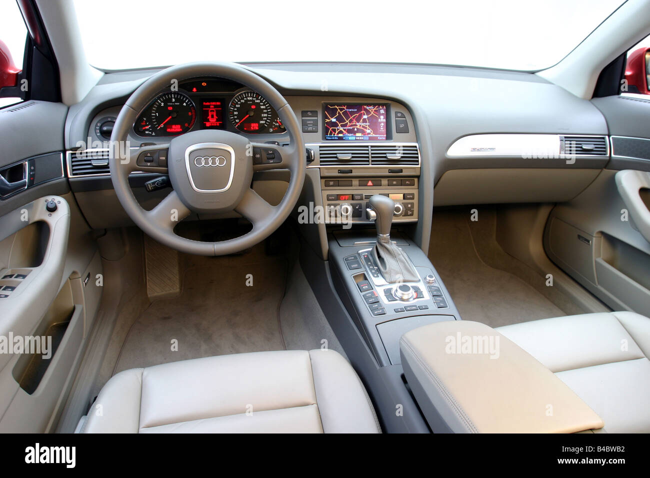Car, Audi A6 3.0 TDI quattro, Limousine, upper middle-sized , model year  2004-, red, interior view, Interior view, Cockpit, tech Stock Photo - Alamy