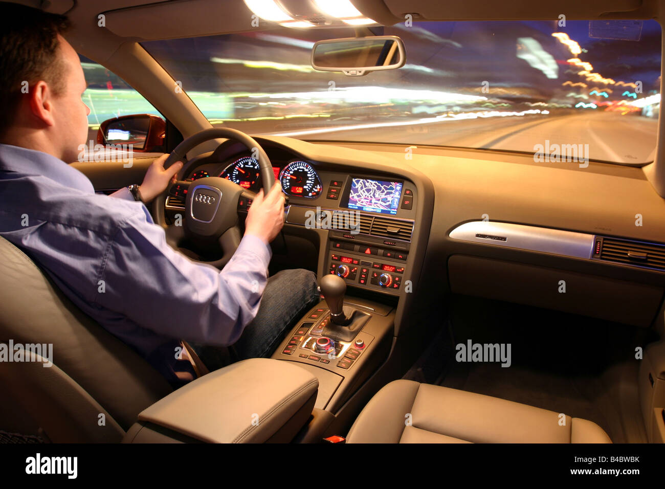 Car, Audi A6 3.0 TDI quattro, Limousine, upper middle-sized , model year  2004-, red, driving, interior view, Interior view, Cock Stock Photo - Alamy