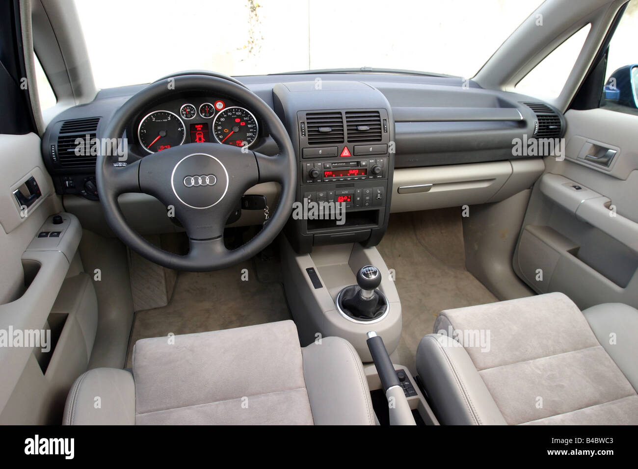 Car, Audi A2 1.4 TDI, Limousine, Lower middle-sized class, model year 2003-, blue, interior view, Interior view, Cockpit, techni Stock Photo