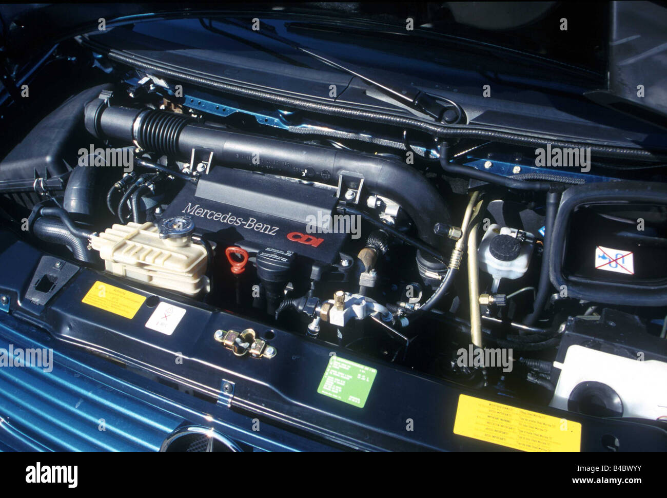 Car, Mercedes V 220 CDI, Van, blue, model year 1999-, view in engine compartment, engine, technique/accessory, accessories Stock Photo
