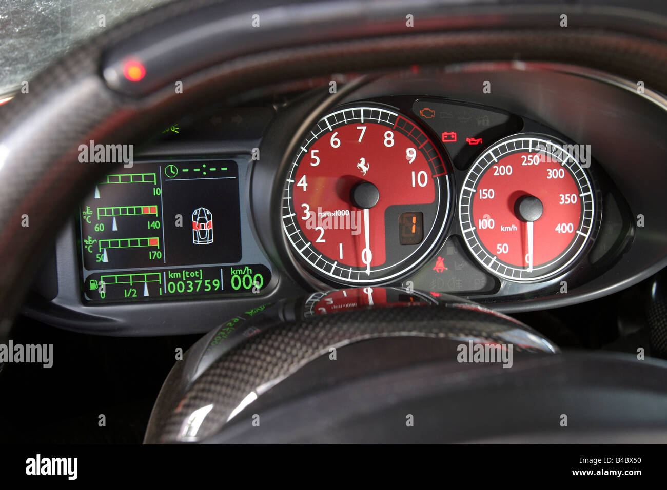 Car, Ferrari Enzo Ferrari, roadster, model year 2002-, Coupe/coupe, red, Detailed view, Interior view, Cockpit, technique/access Stock Photo