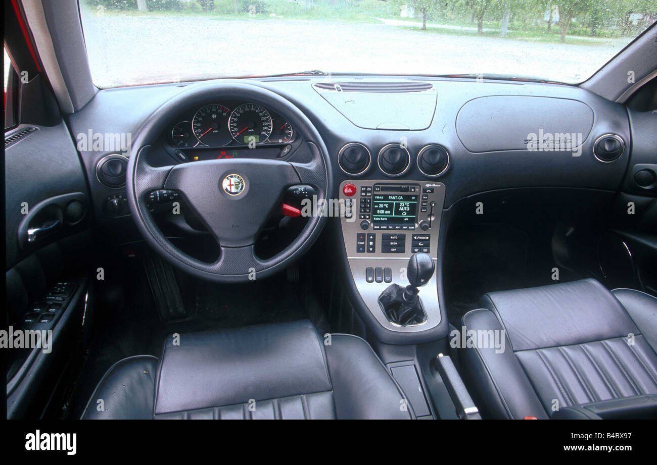 Car, Alfa 166 3.0 V6 24V Super, model year 1998-2003, red, upper middle-sized , interior view, Interior view, Cockpit, black int Stock Photo