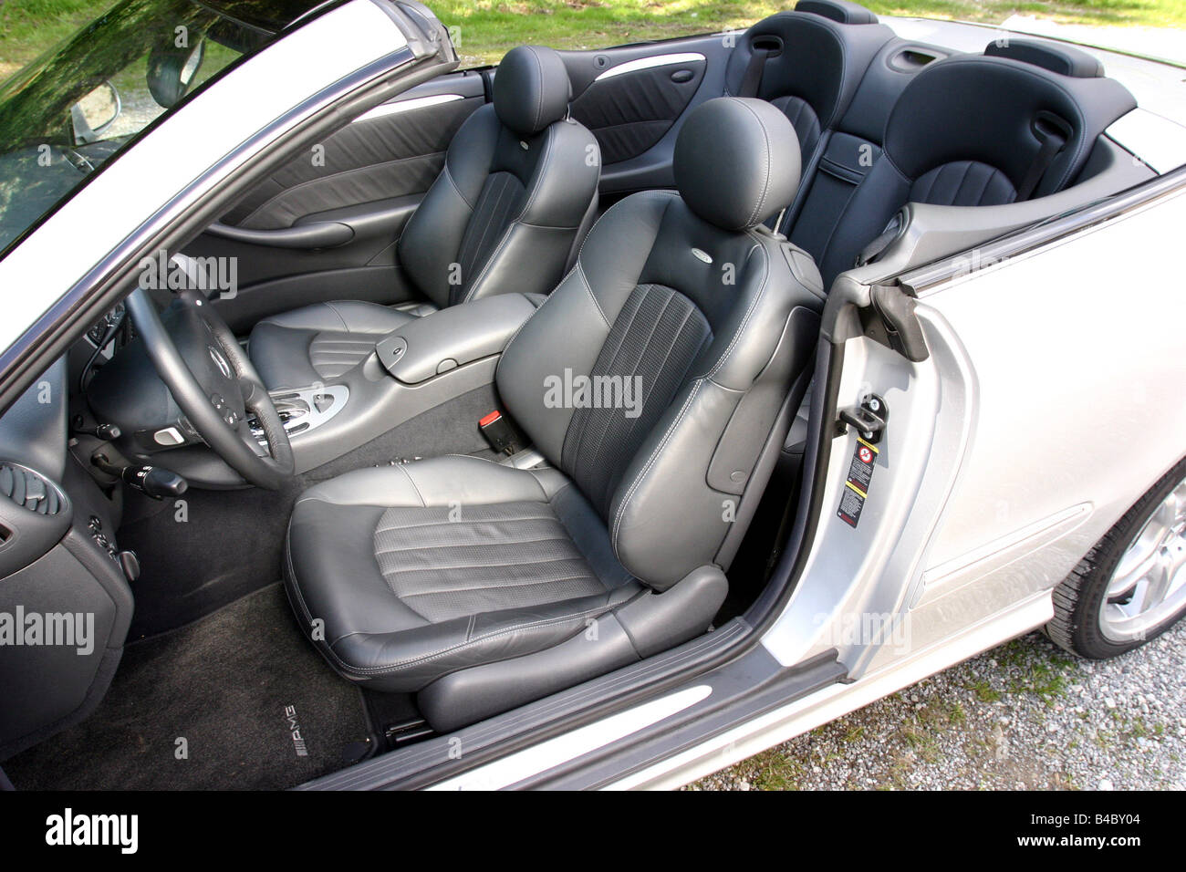 Car, Mercedes CLK 55 AMG, Convertible, model year 2003, silver, open