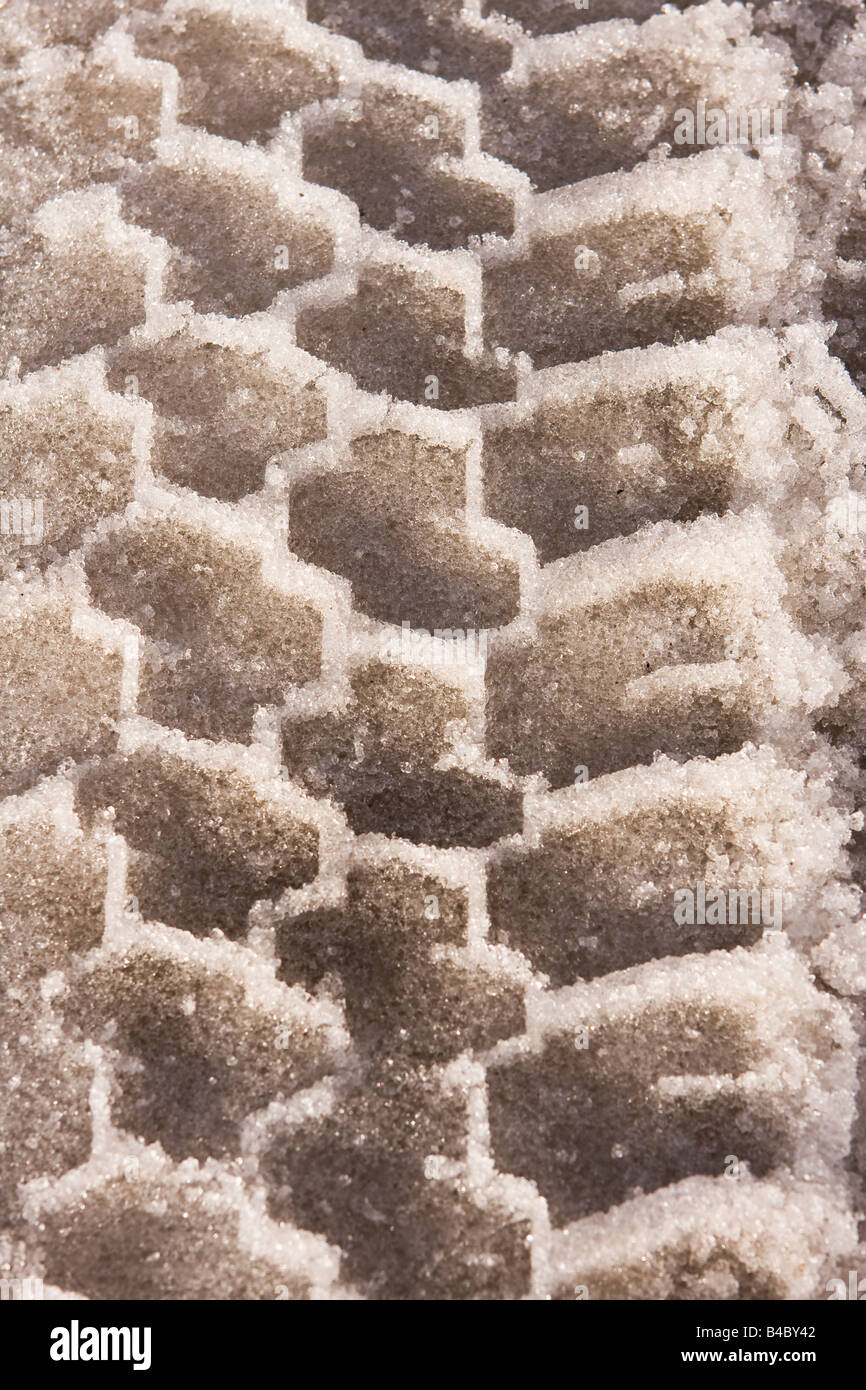 Tire tread pattern with ice, snow, and dirt Stock Photo