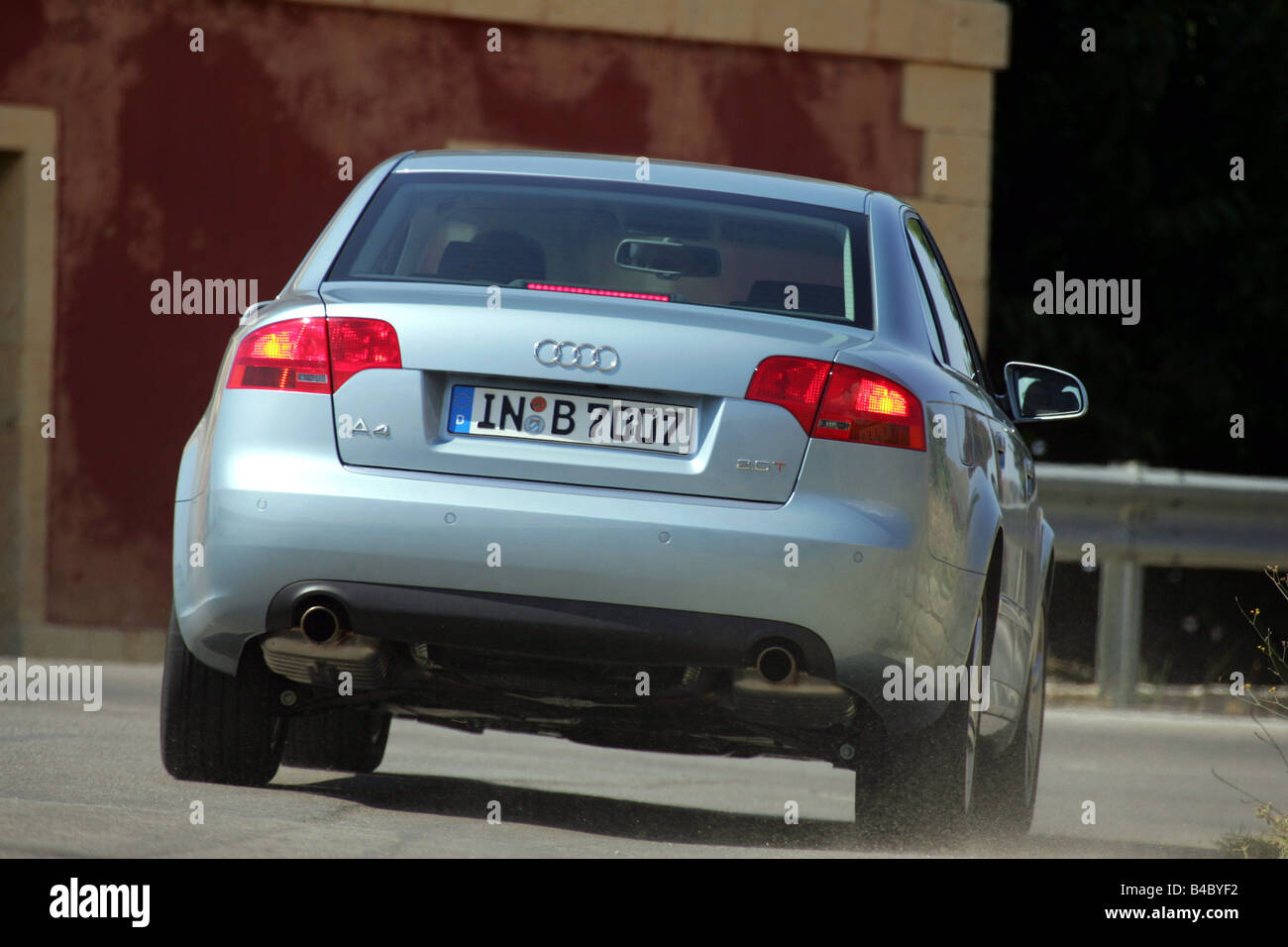 Car, Audi A4 2.0 FSI, Facelift, model year 2004-, silver-blue, Limousine,  medium class, driving, diagonal from the back, rear vi Stock Photo - Alamy