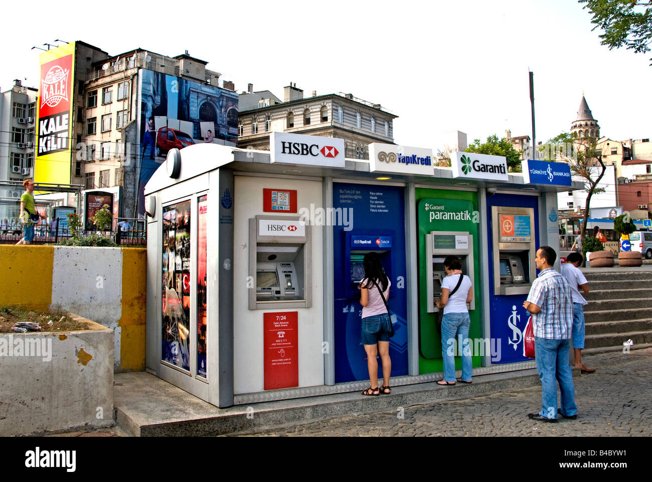 Galata Tower Istanbul Bank cash credit card machine cashpoint atm  banking payment withdrawl Stock Photo
