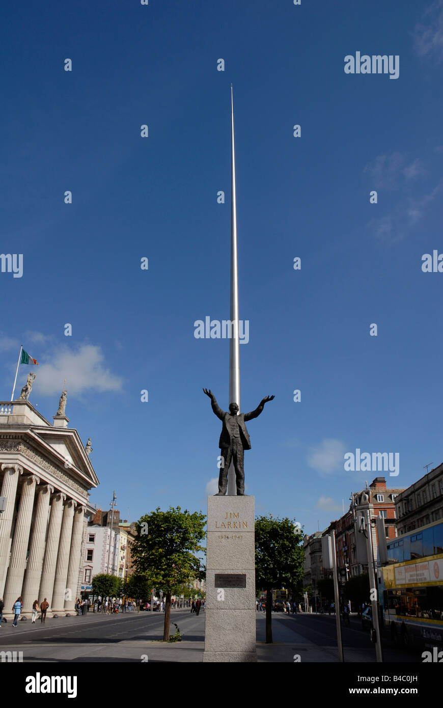 Jim Larkin monument and the Spire in O'Connell Street Dublin Ireland Post Office building Stock Photo