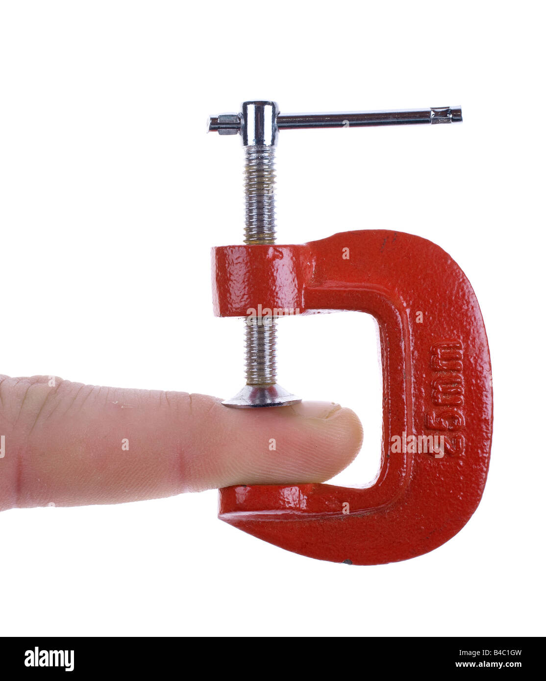 finger is under pressure in this clamp Stock Photo