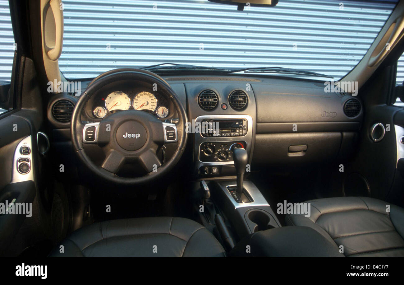 Car, Chrysler Jeep Cherokee 3.7 Limited , cross country vehicle, model year 2001-, beige, fawn, interior view, Interior view, Co Stock Photo