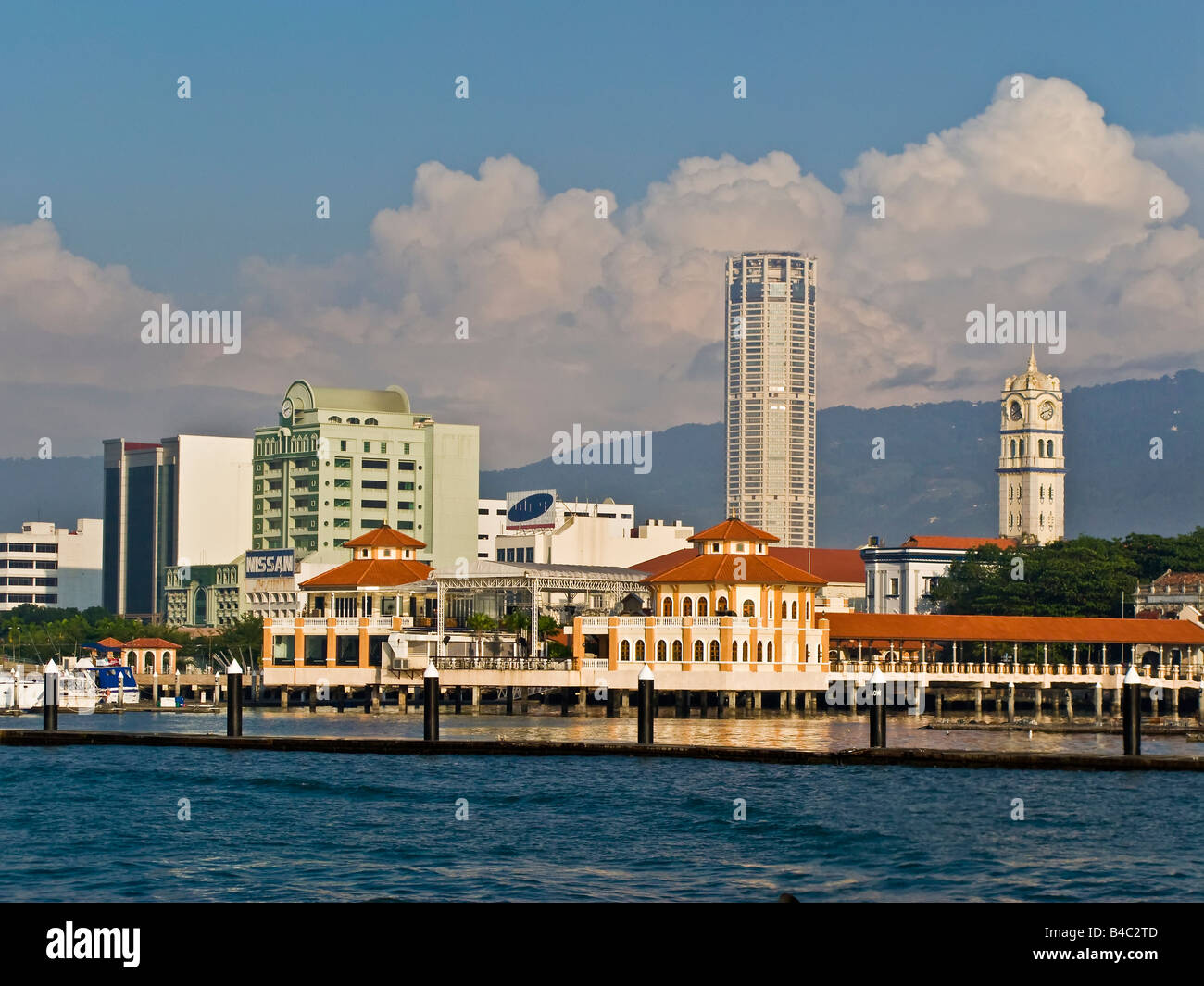 Asia, Malaysia, Penang Pulau, Pinang, Georgetown, City skyline and Victoria Memorial Clock Tower Stock Photo