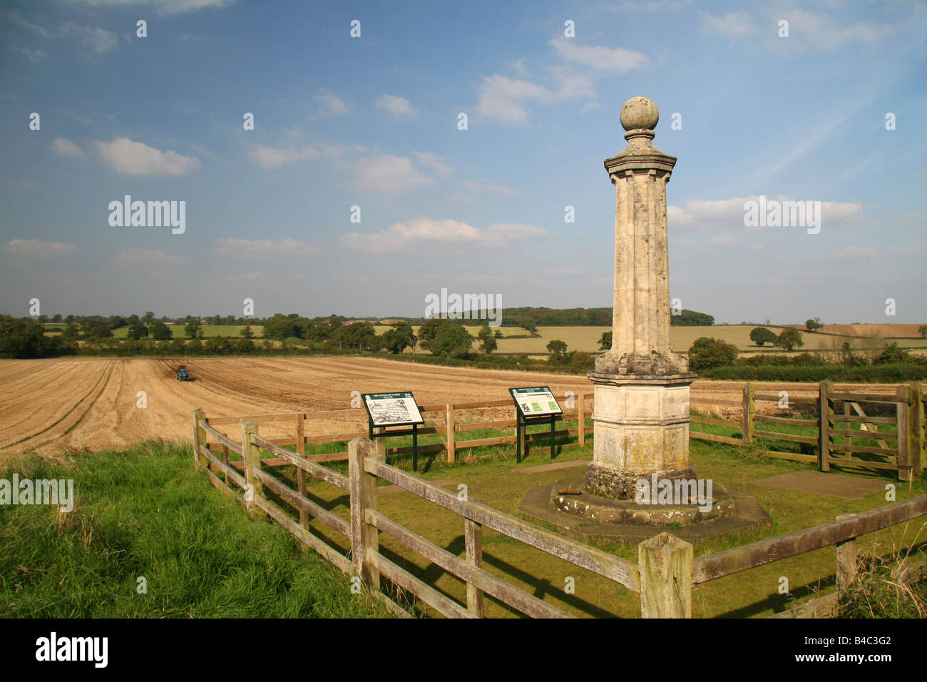 The Cromwell Monument above Broadmoor farm, site of the Battle of Naseby, Northamptonshire, England. Stock Photo