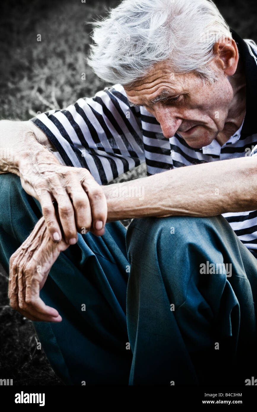 Lonely sad pensioner hi-res stock photography and images - Alamy