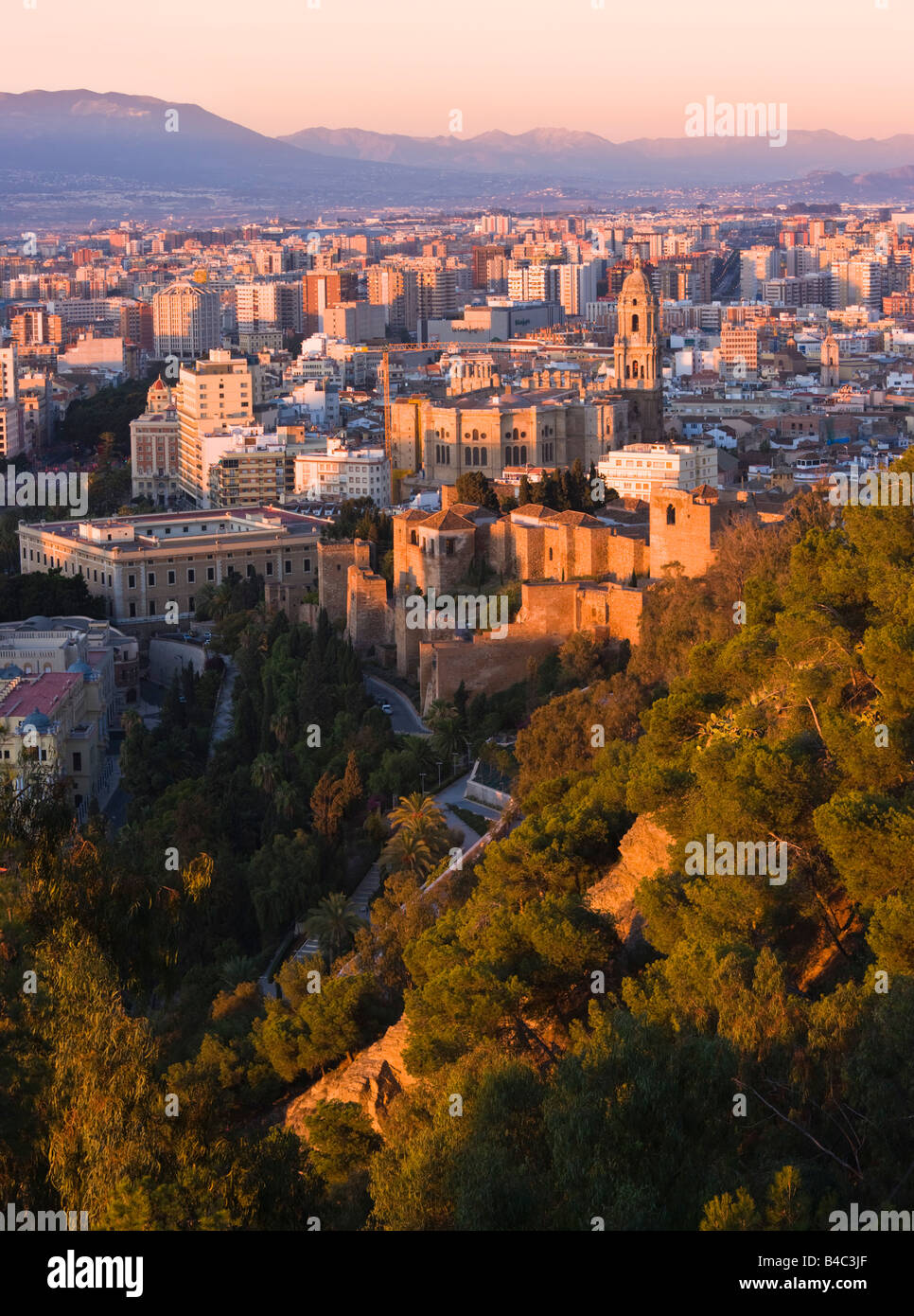 Malaga, Costa del Sol, Spain, view of the city and walls of the Alcazaba Stock Photo