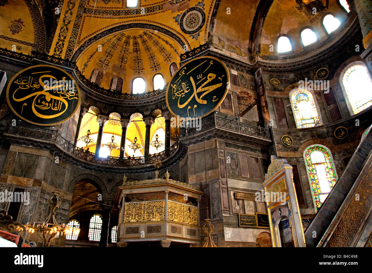 Aya sofya Haghia sophia mosque Istanbul Turkey koran inscriptions and decorative marble Stock Photo