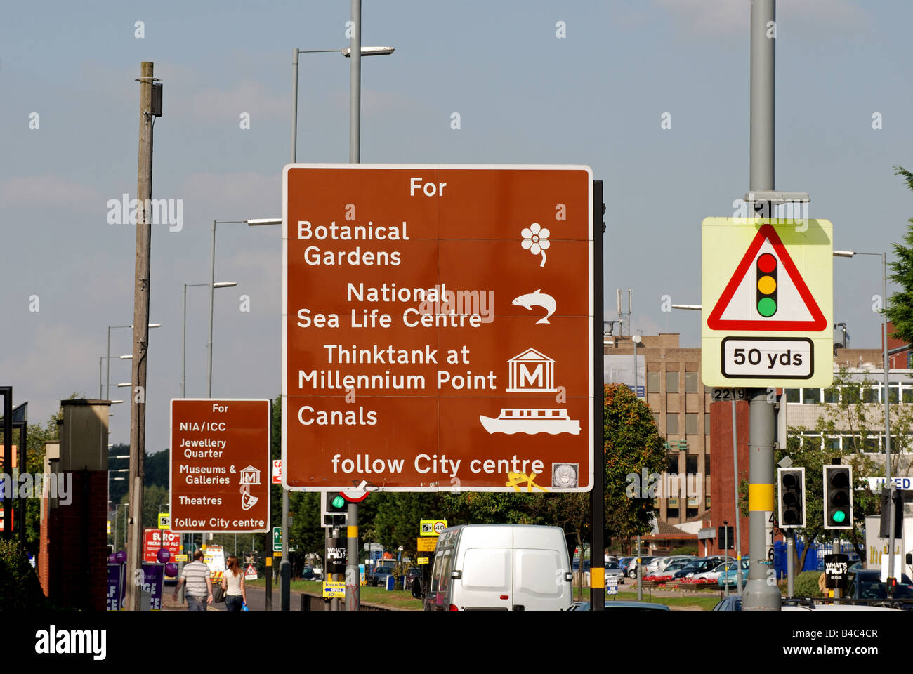 Birmingham attractions sign, Sheldon, West Midlands, England, UK Stock Photo