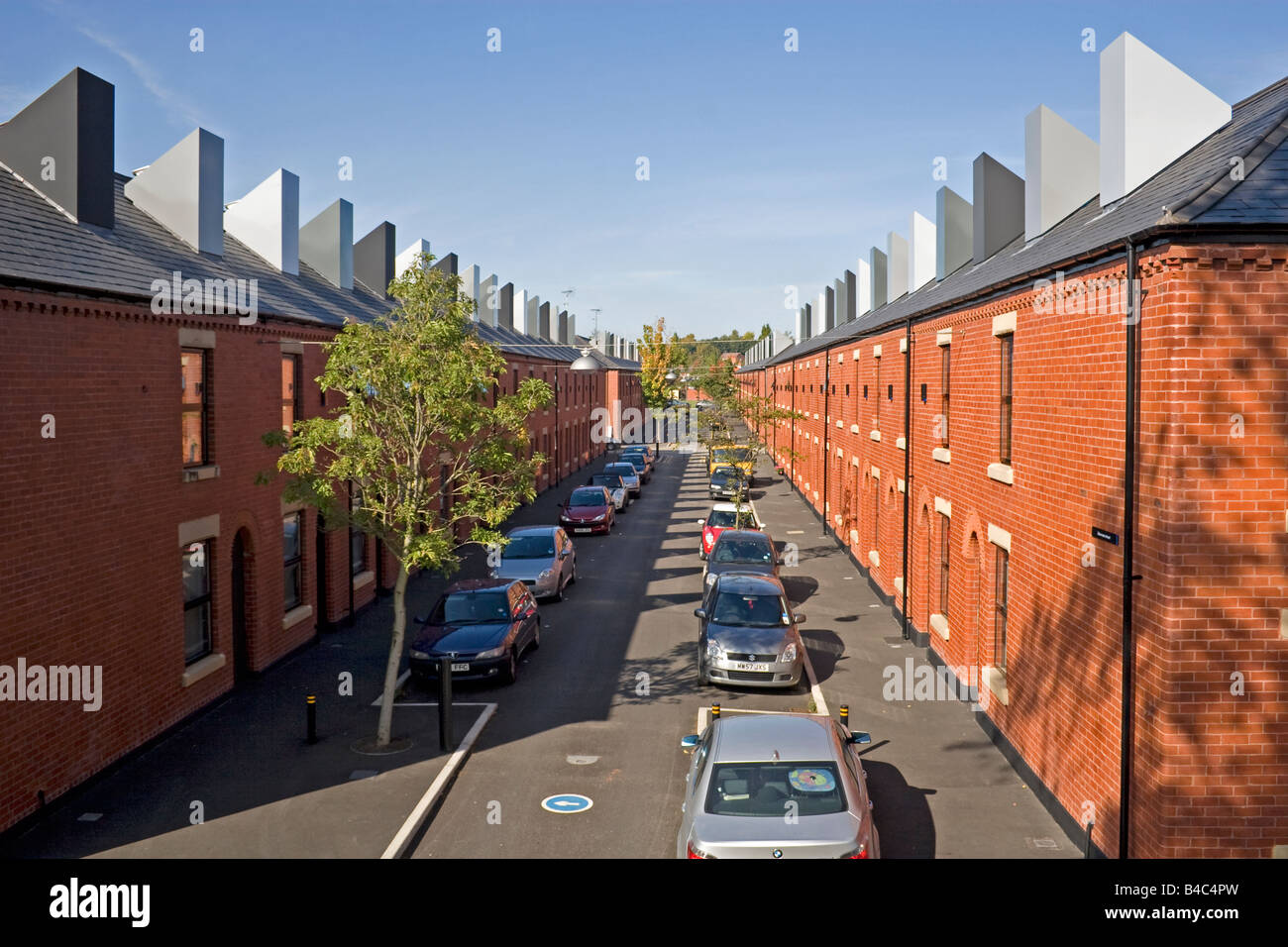 Refurbished terraced houses, Chimney Pot Park, Langworthy, Salford, Greater Manchester, UK Stock