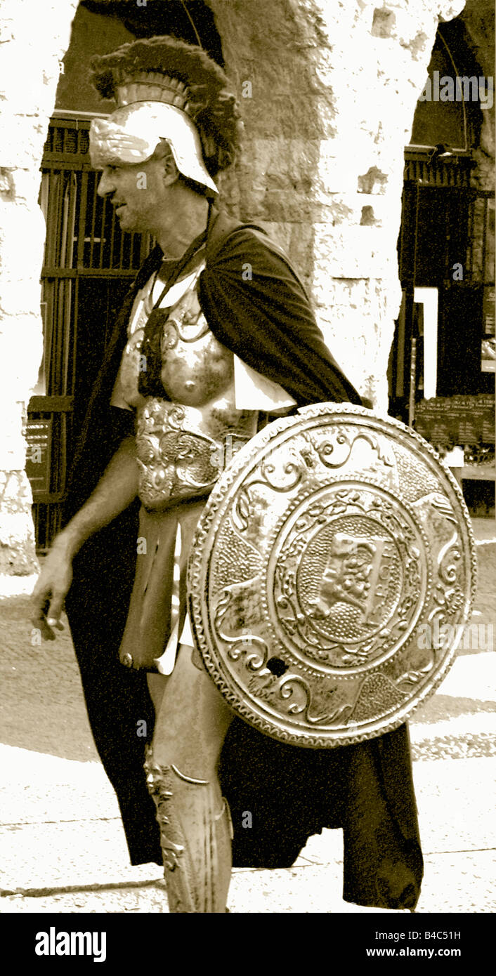 Gladiator dressed man b&w. Stock Photo