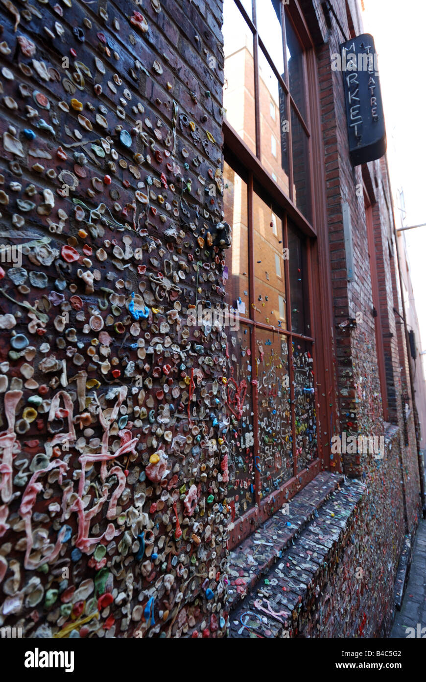 The Gum Wall at Pike Place Market in Seattle, Washington. Stock Photo