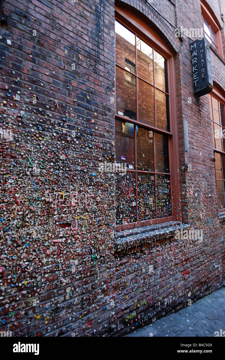 The Gum Wall at Pike Place Market in Seattle, Washington. Stock Photo