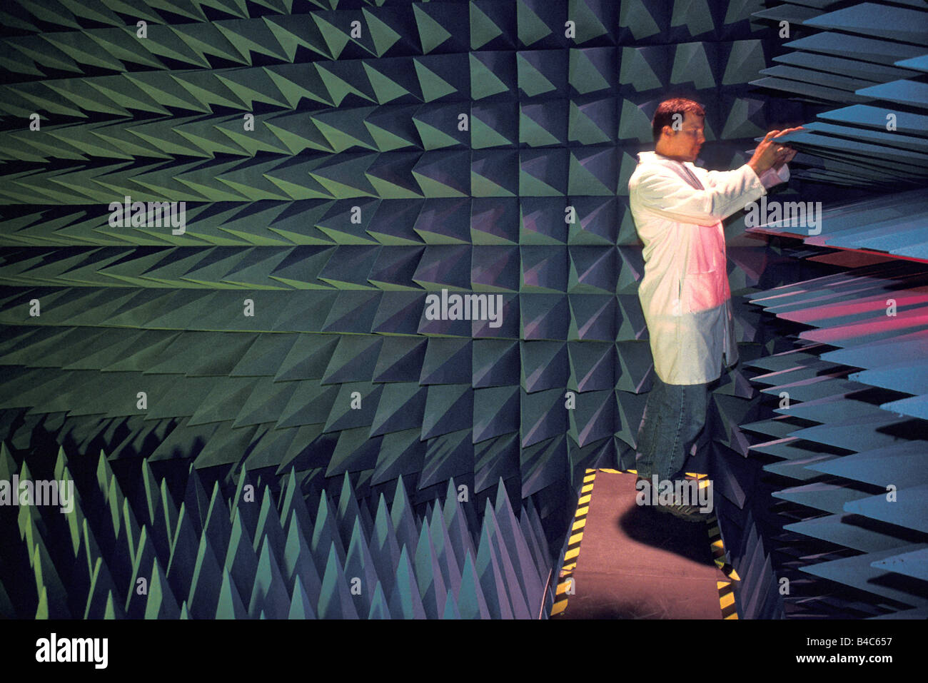 Scientist in anechoic acoustic chamber National Institute of Standards and Technology Stock Photo
