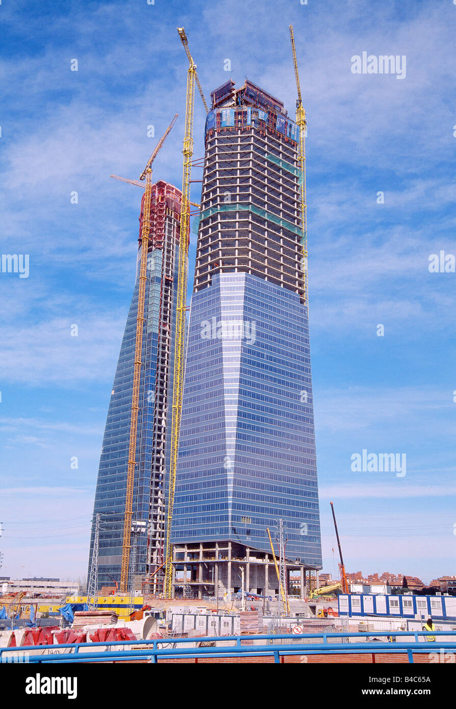 Tower Cristal and Tower Espacio under construction. Madrid. Spain. Stock Photo