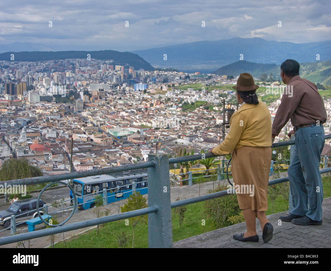 Quito Ecuador Overview cityscape urban birds eye view bird s bird´s urban view from Panecillo Hill town panorama panoramic capit Stock Photo