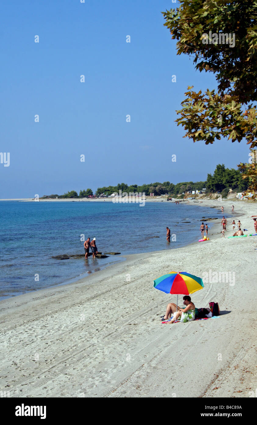 THE TRANQUIL PICTURESQUE BEACH AT POSSIDI. KASSANDRA PENINSULA. HALKIDIKI GREECE. Stock Photo