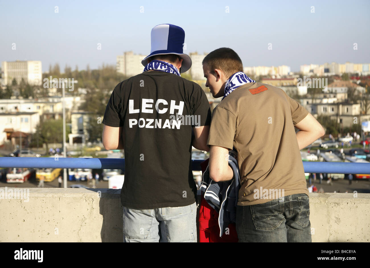 Lech Poznan football fans, Poznan, Poland Stock Photo