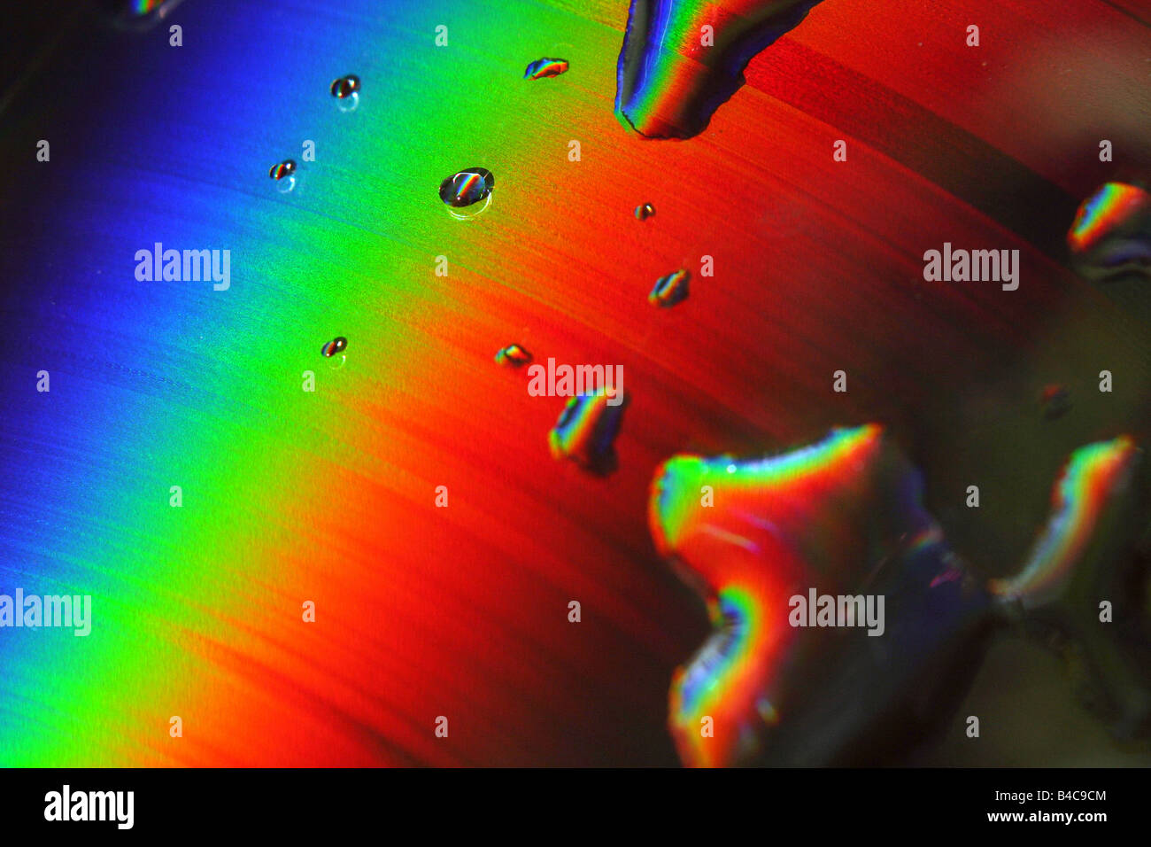 Water droplets on surface of Lazer disk Stock Photo