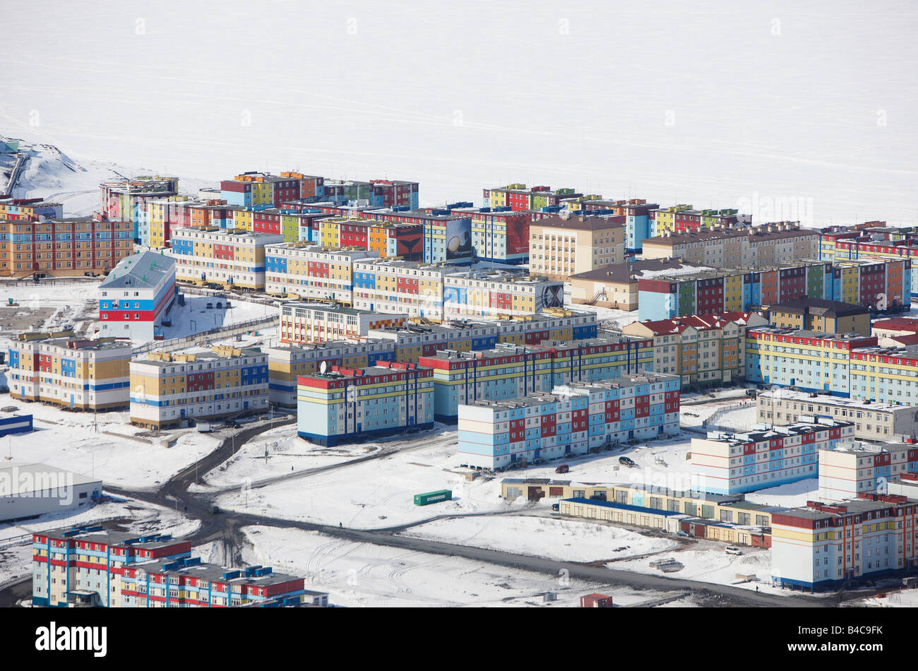 Colourful apartment buildings in Anadyr, Chukotka Siberia, Russia Stock