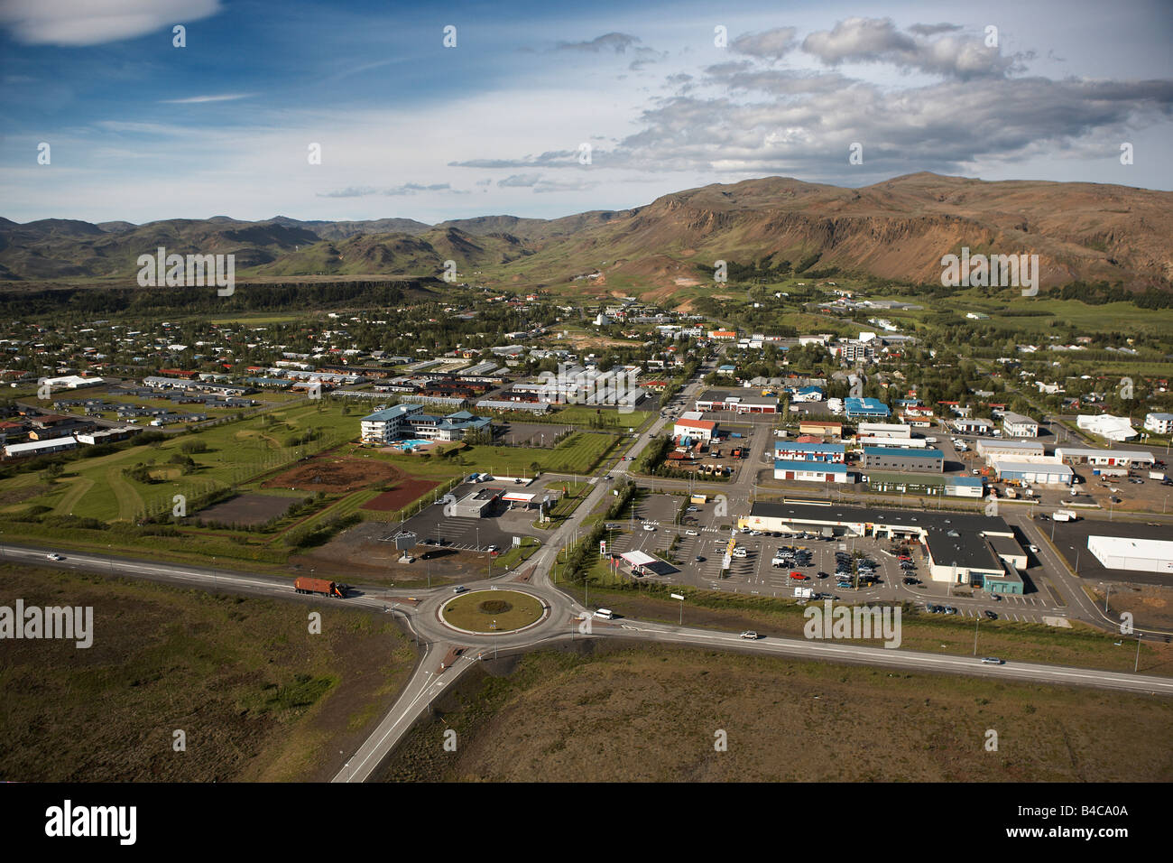 Aerial, Hveragerdi town, near Reykjavik Iceland Stock Photo