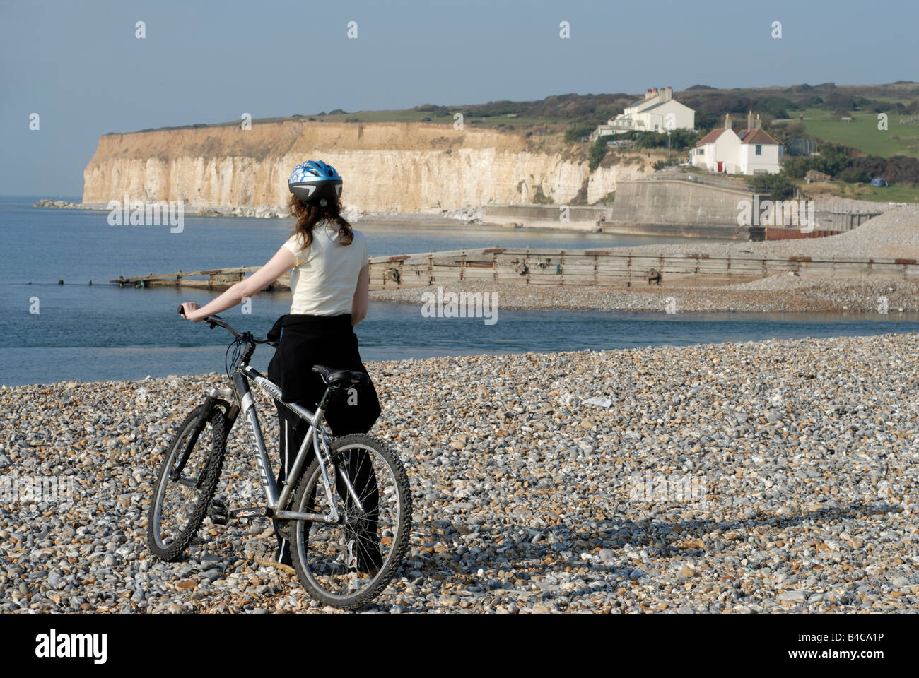 Cyclist at Cuckmere haven East Sussex Stock Photo