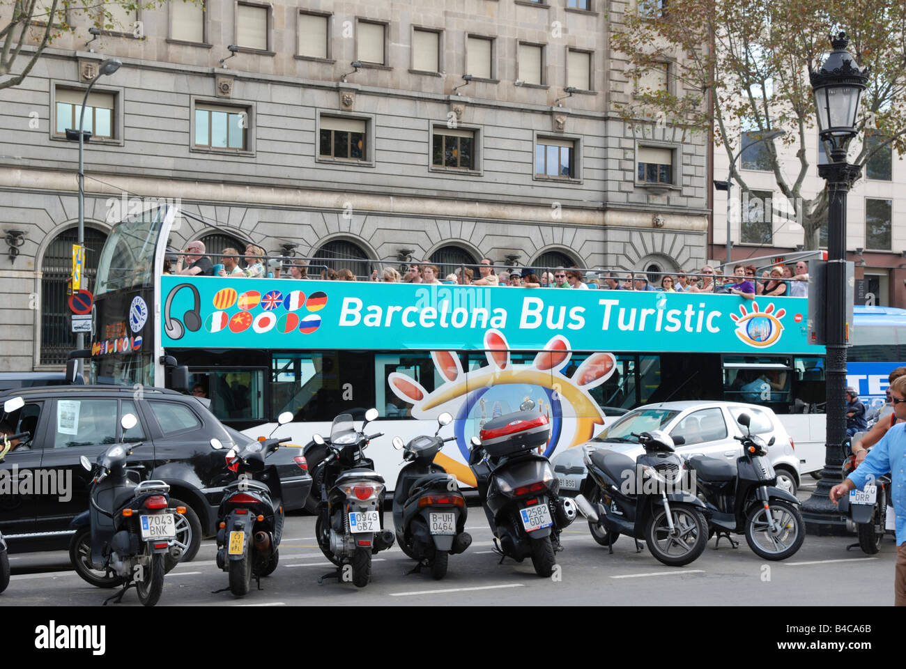 a tourist bus in the city centre of barcelona, spain Stock Photo