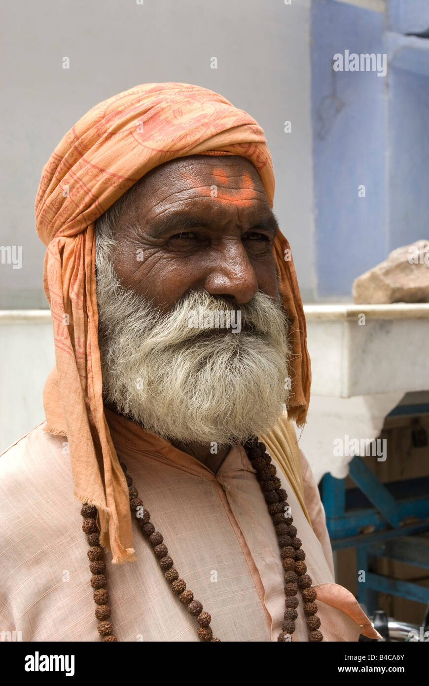 India Rajasthan Pushkar mature man in traditional head dress Stock Photo