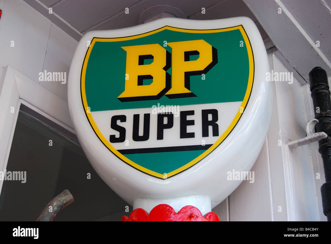 Antique BP petrol pump, High Street, Great Missenden, Buckinghamshire, England, United Kingdom Stock Photo