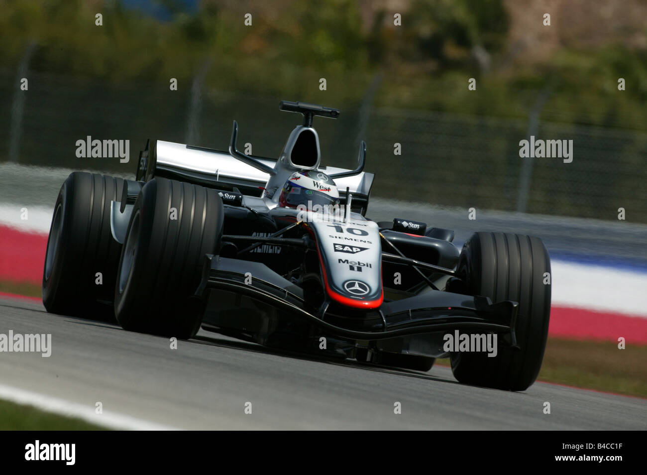 engine sport, Juan Pablo Montoya in the McLaren Mercedes, Formel 1 2005, Race driver, racetrack, circuit, race course, driving, Stock Photo