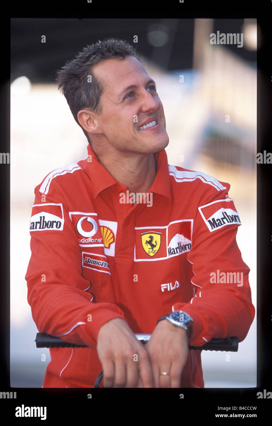 engine sport, Michael Schumacher, Ferrari, Formel 1 2005, Race driver, Portrait, Bahrain, photographer: Daniel Reinhard Stock Photo