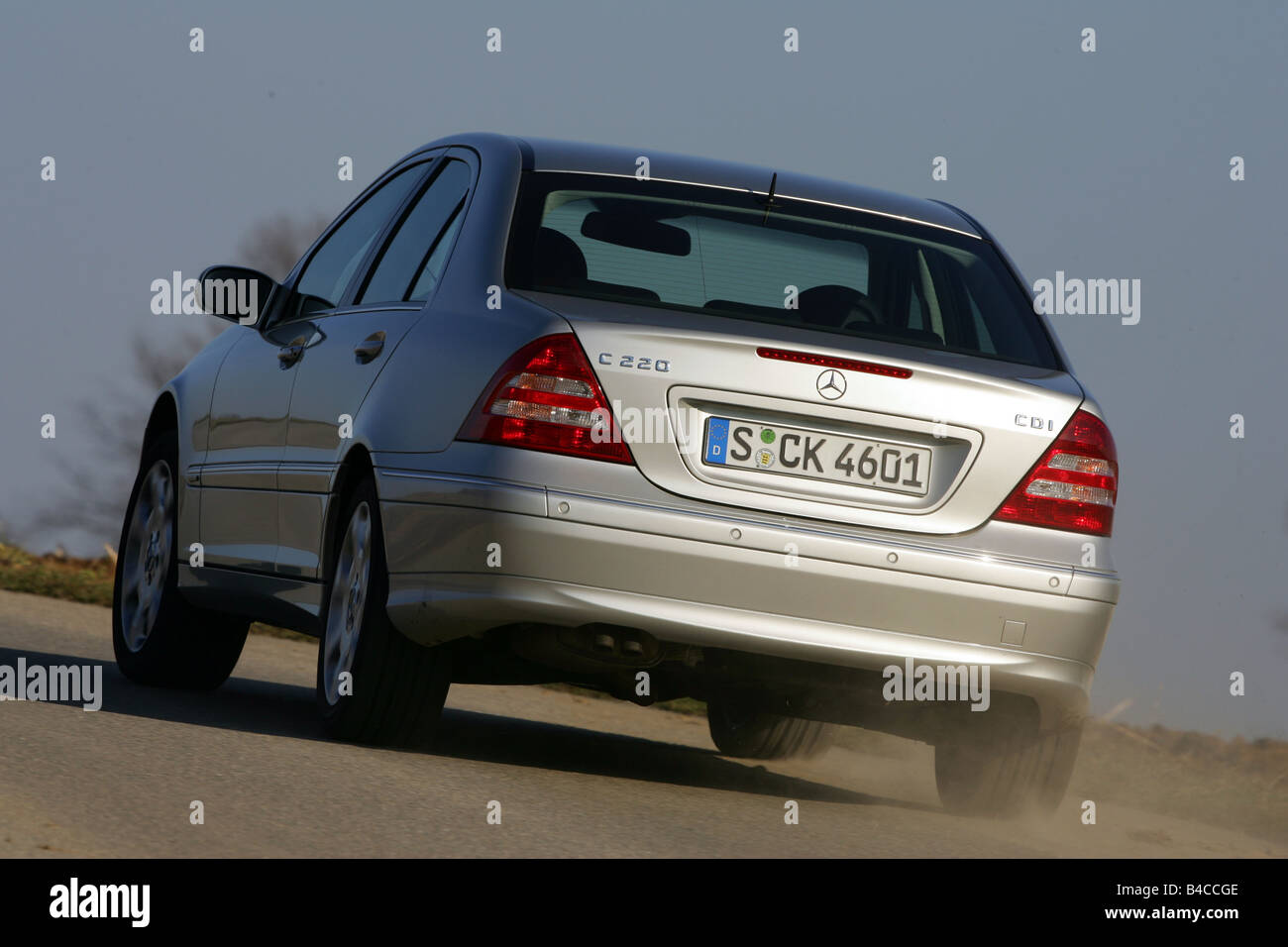 Car, Mercedes C 220 CDI, model year 2005-, silver, medium class, Limousine,  driving, diagonal from the back, rear view, country Stock Photo - Alamy