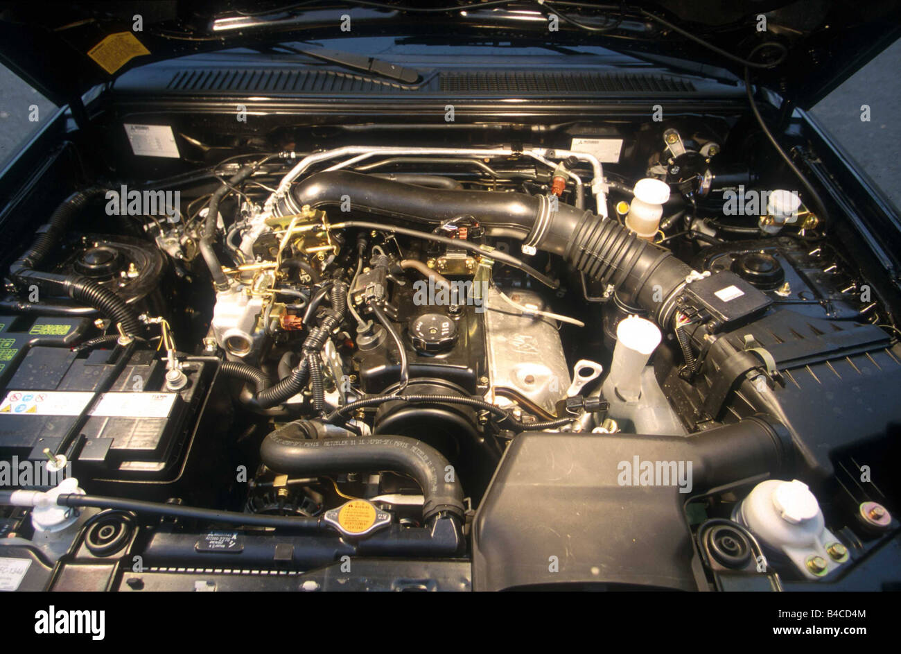 Car, Mitsubishi Pajero Pinin, cross country vehicle, model year 2002-, black, view in engine compartment, engine, technique/acce Stock Photo