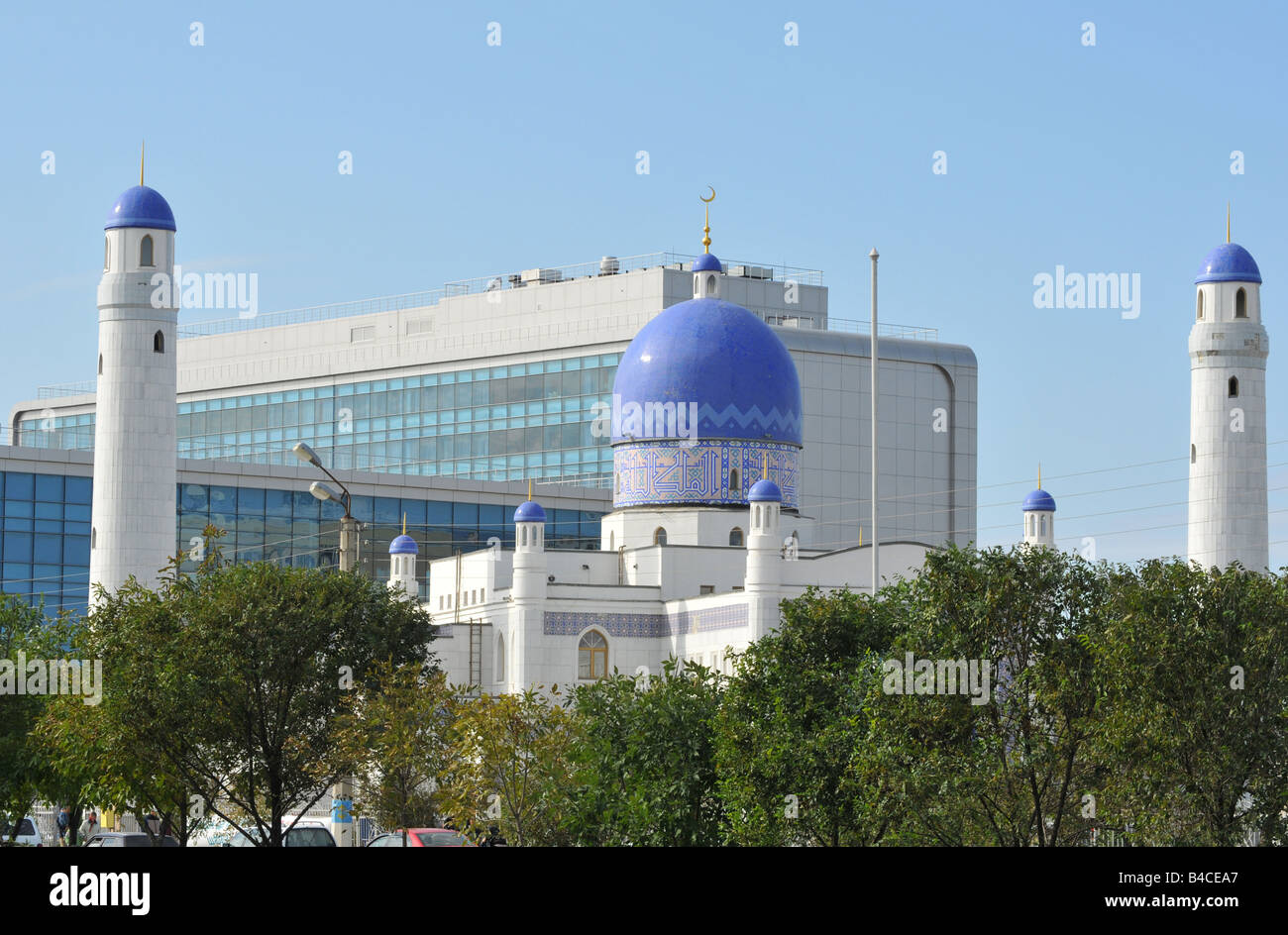 Atyrau is developing due to the vast oil and gas fields in the Caspian. The road from the airport is lined with fine buildings. Stock Photo